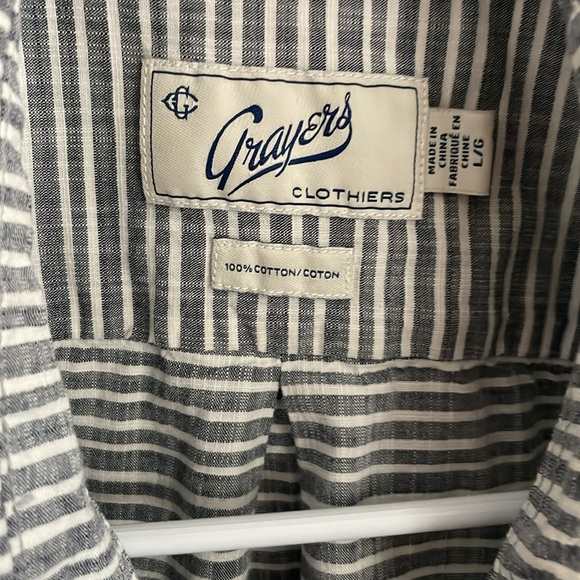 Grayers Clothiers Olsen Horizontal Stripe Poplin Shirt Grey Cream Large - Picture 3 of 5